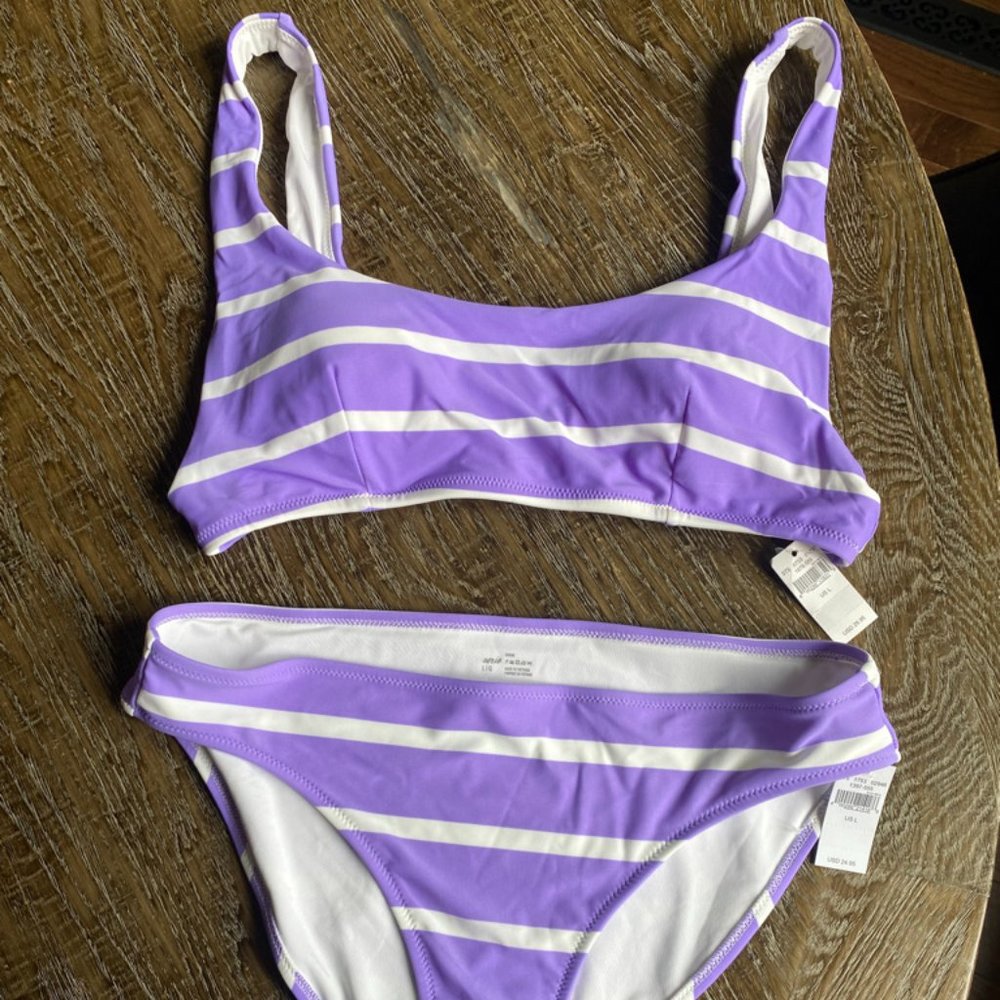 NWT Aerie Purple & White Stripe Bikini Swim sz Large